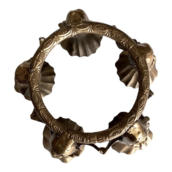 Brass Five Girl Angels Playing Guitar Round Base Candle Holder Art Deco VTG EUC - Picture 9 of 14